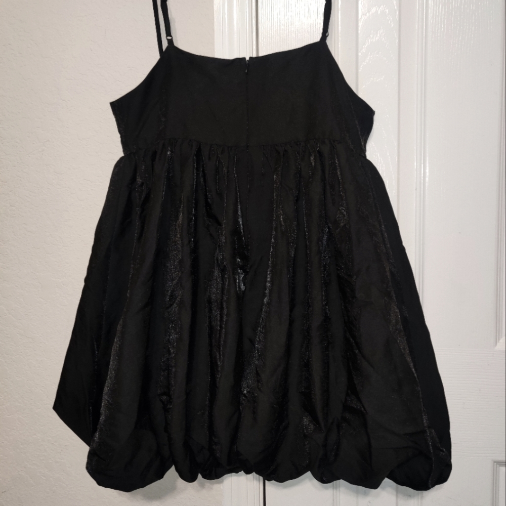 Boohoo Strappy Puff Ball Babydoll Mini in Black Sz 10 - Picture 4 of 5